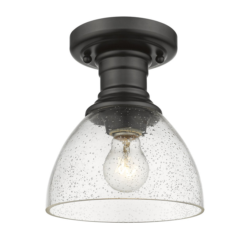 Plafonnier semi-encastré à 1 lumière Bales, Noir mat, Verre martelé