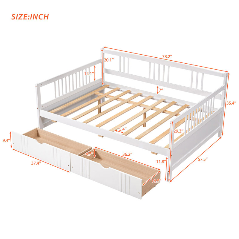 Lit de jour double en bois avec deux tiroirs, structure en pin durable et conception multifonctionnelle pour une utilisation efficace de l'espace