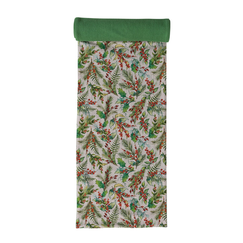 Chambray Cotton Runner with Holiday Botanical Print