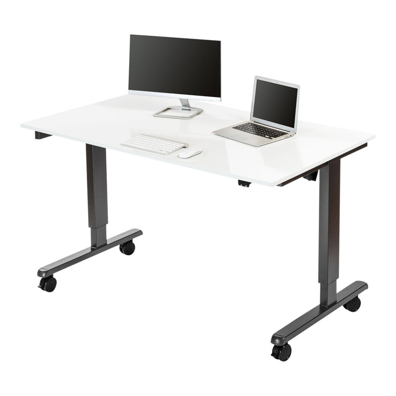 Adjustable Metal Base Standing Desk, Gloss White/Charcoal, 32.5" H x 59" W x 29.5" D