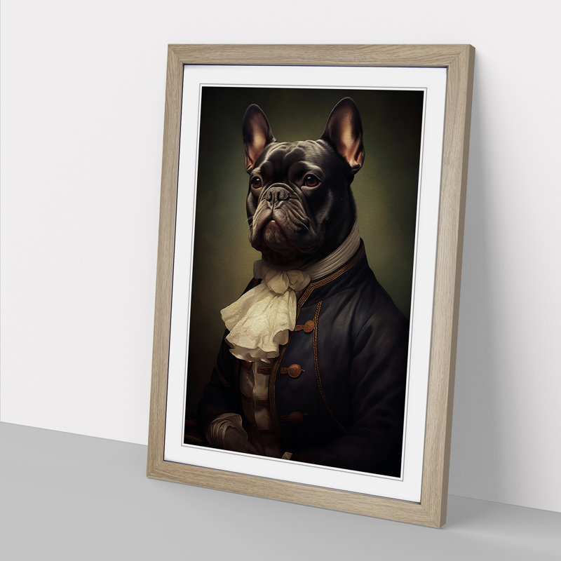 French Bulldog Romanticism - Framed Print, 64cm H x 46cm W x 2cm D, Oak