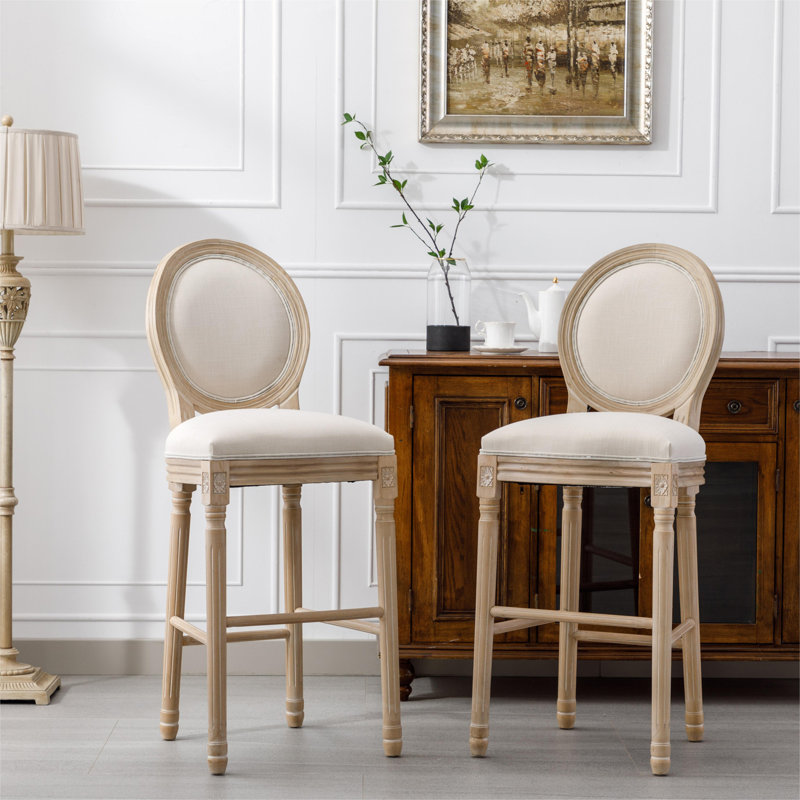Ahmire Upholstered Counter Stool with Solid Wood Frame, Cream