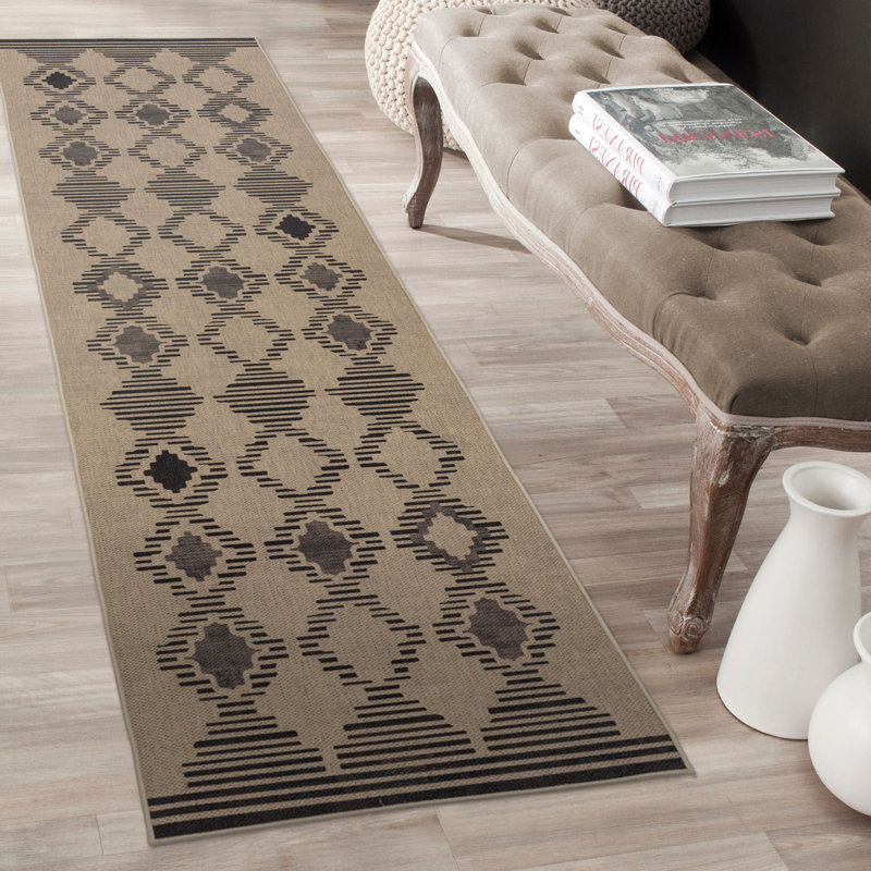 JUTA Machine Washable Moroccan Geometric Diamond Design Performance Area Rug Brown Black Non-Slip Backing Brown