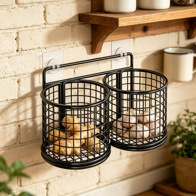 Plateaux de service en bois pour festivals, étagère de rangement de cuisine murale sans perçage, panier de rangement pour gingembre et ail, organisateur de pots à épices pour la maison