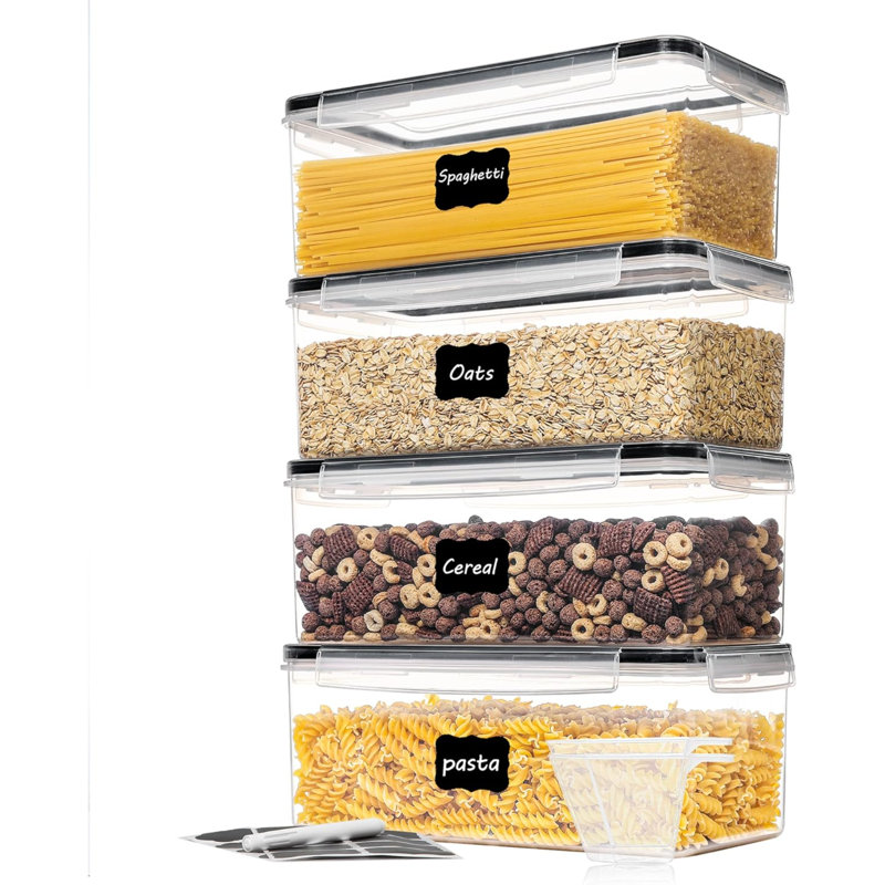 Ensemble de 4 contenants alimentaires hermétiques avec couvercles de 3,2 L, boîtes de spaghetti en plastique pour organisateur de pâtes, organisation de garde-manger étanche à l'air sans BPA