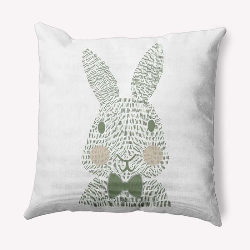 Housse et insert de coussin décoratif carré en forme de lapin monochrome, 20 po x 20 po, Laurier vert