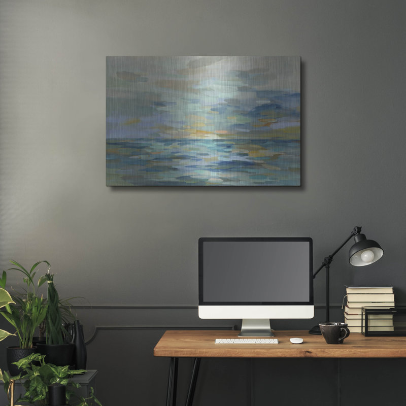 «Pastel Blue Sea» par Silvia Vassileva, art mural en métal, H 24 po x l 36 po