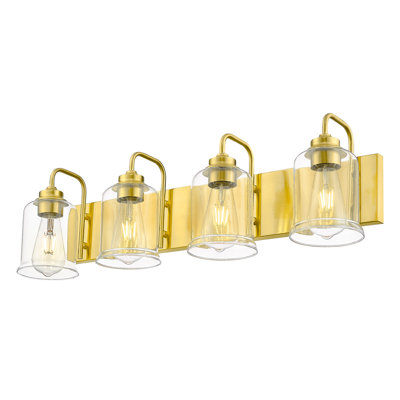 4-Light Dimmable Vanity Light Modern Clear Glass Cone Shade Gold Finish
