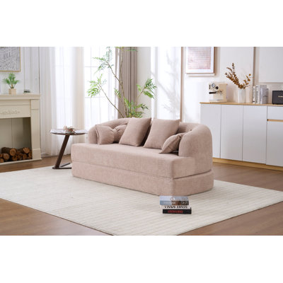 Canapé-lit 2 en 1 pliable, canapé-lit convertible pliable sans os de 70 pouces, 4 coussins pour le salon, abricot