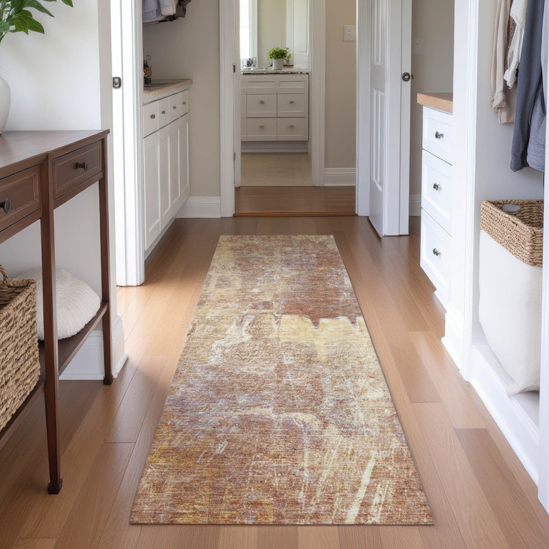 Premium Machine Washable Mayfield AMF2226 Abstract Rug, 2'3" x 7'6" Runner, Terracotta