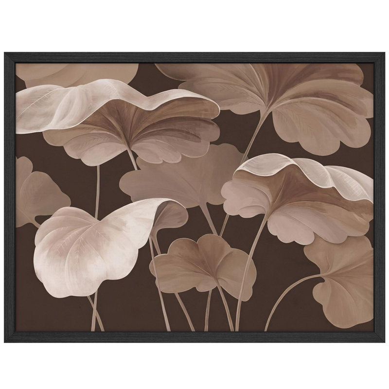 Affiche monochrome encadrée de feuilles de lotus dans des tons de brun minimalistes, H 11 po x l 14 po