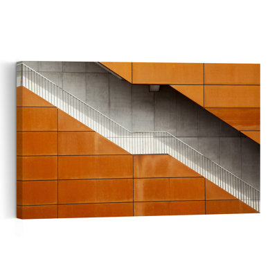 Orange, escalier en diagonale abstraite, architecture industrielle géométrique abstraite, impression d'art mural urbain