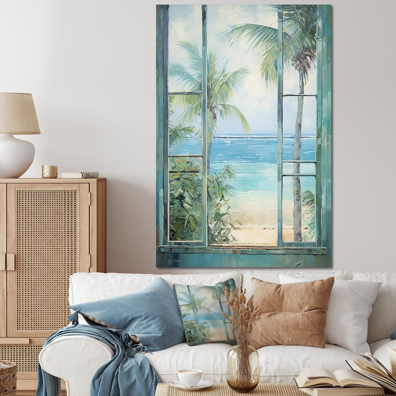 «Tropical beach Windows horizon I» - Impression sur toile côtières, Toile tendue, H 60 po x l 40 po x P 1,5 po