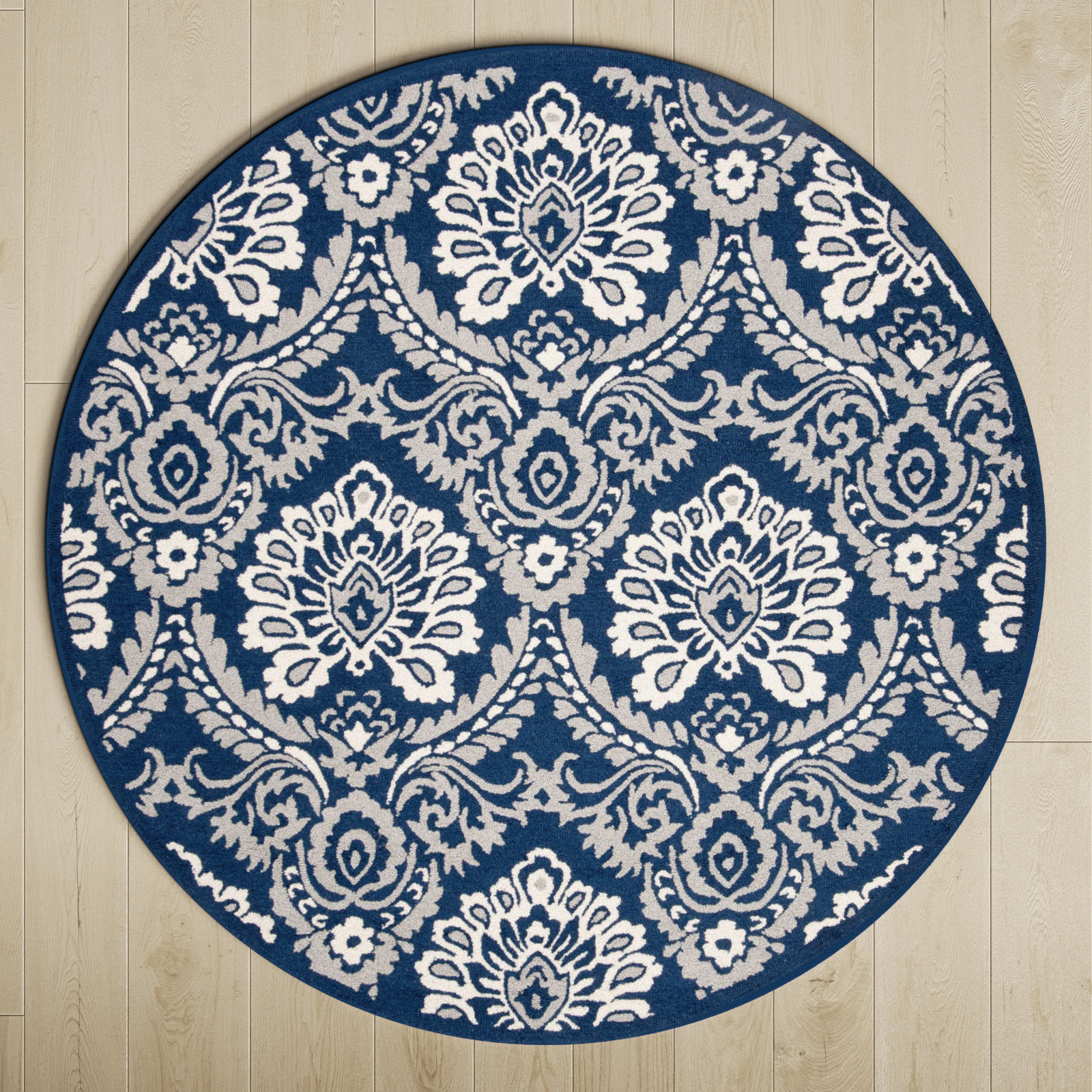 Tansy Navy Ivory Hand-Tufted Wool Rug, Round 4'