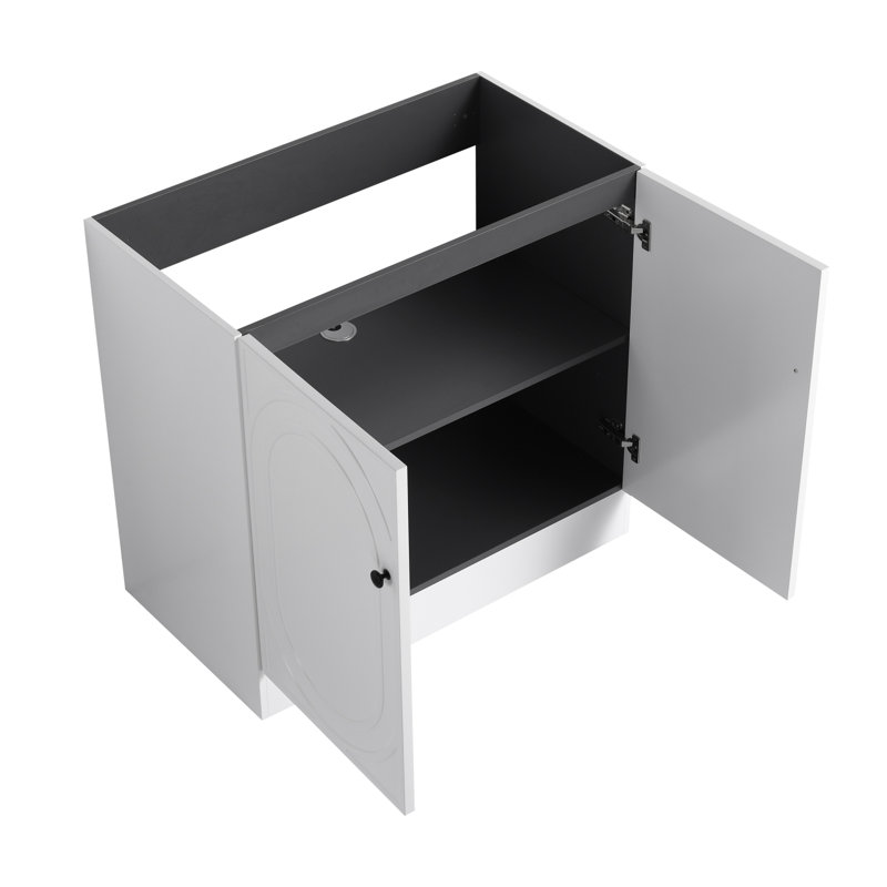 »Meuble-lavabo autoportant avec lavabo en résine blanche et 2 portes d'armoire à fermeture en douceur (kd-emballage)