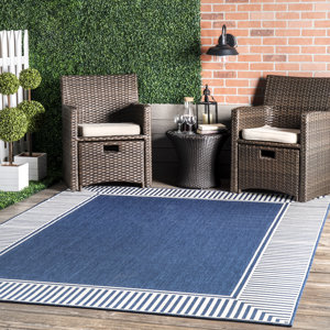 Arba Bordered Navy Blue Indoor/Outdoor Area Rug