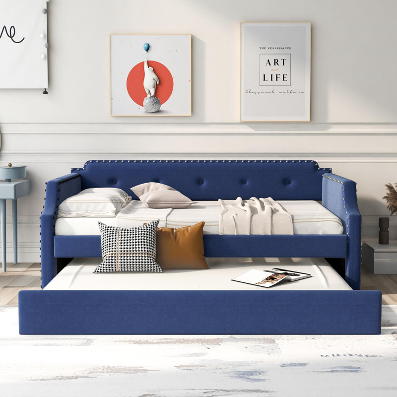 Lit de jour rembourré avec couchette, Bleu