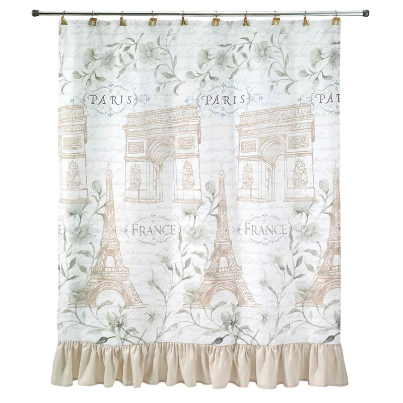 Paris Botanique Ivory and Gold Shower Curtain Set