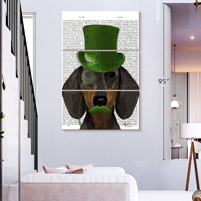 Brampt Dachshund With Green Top Hat Black Tan, 74" H x 48" W