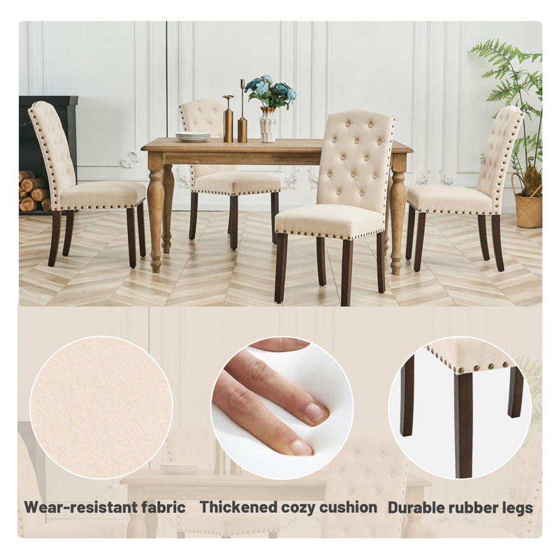 Beige Linen Tufted High Back Parsons Dining Chairs Set of 4