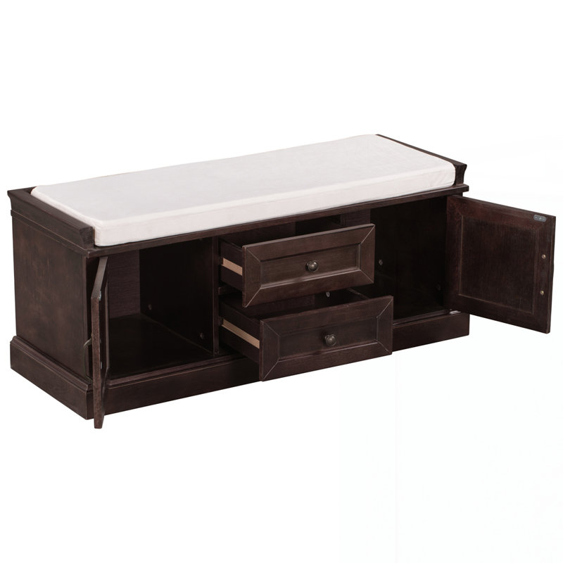 Storage Bench with 2 Drawers and 2 Cabinets, Espresso