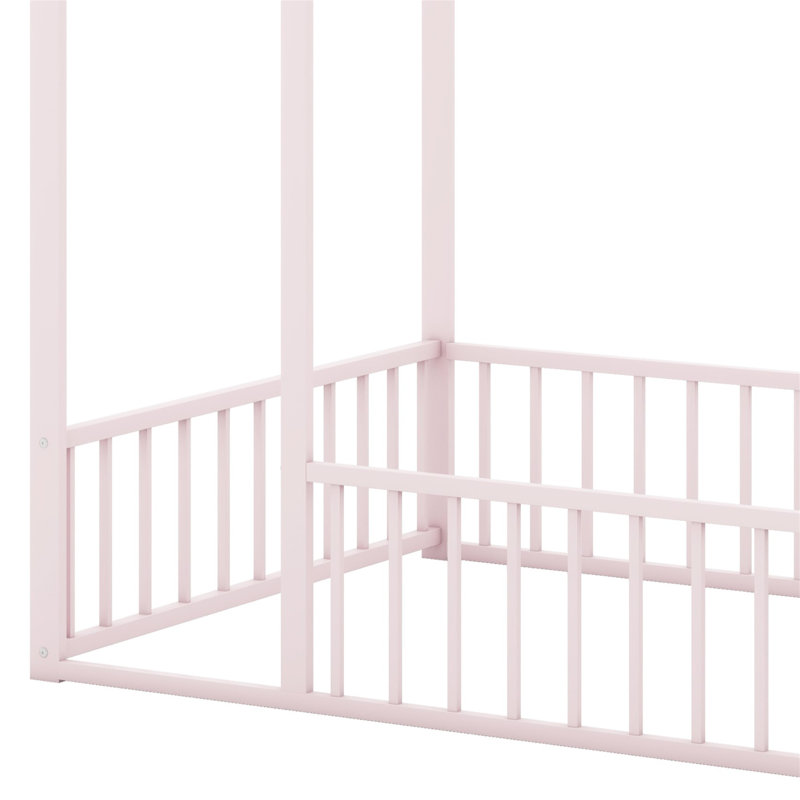 Structure de lit en métal avec clôture, Rose