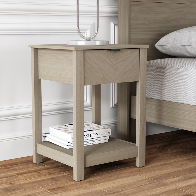 Aleshire Mid-Century Modern 23.2"H 1 Drawer Nightstand, Oslo Oak, 1