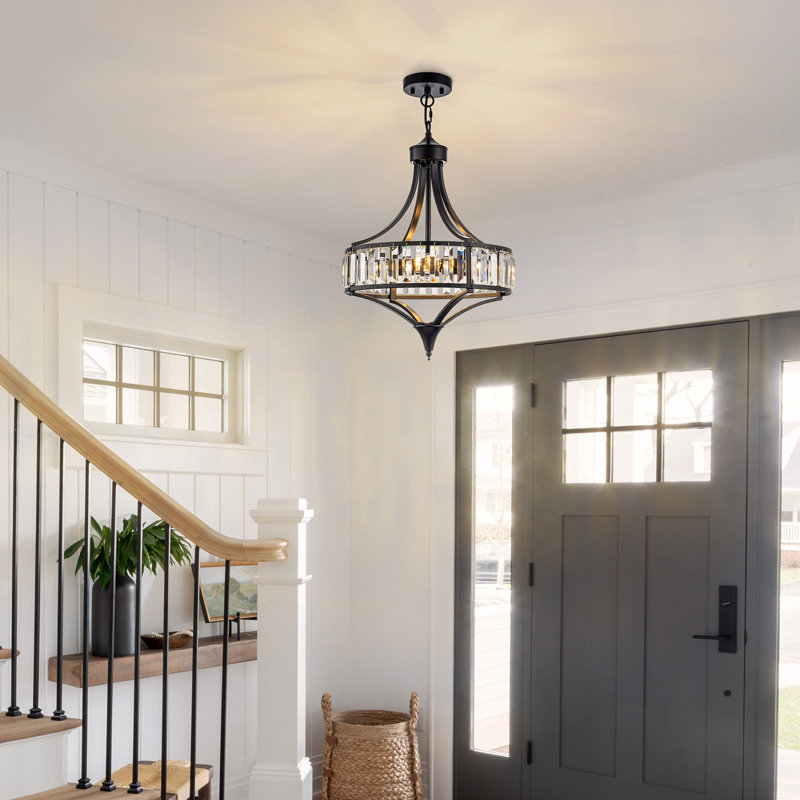 Plafonnier semi-encastré cylindrique en cristal 4 lumières, Noir mat