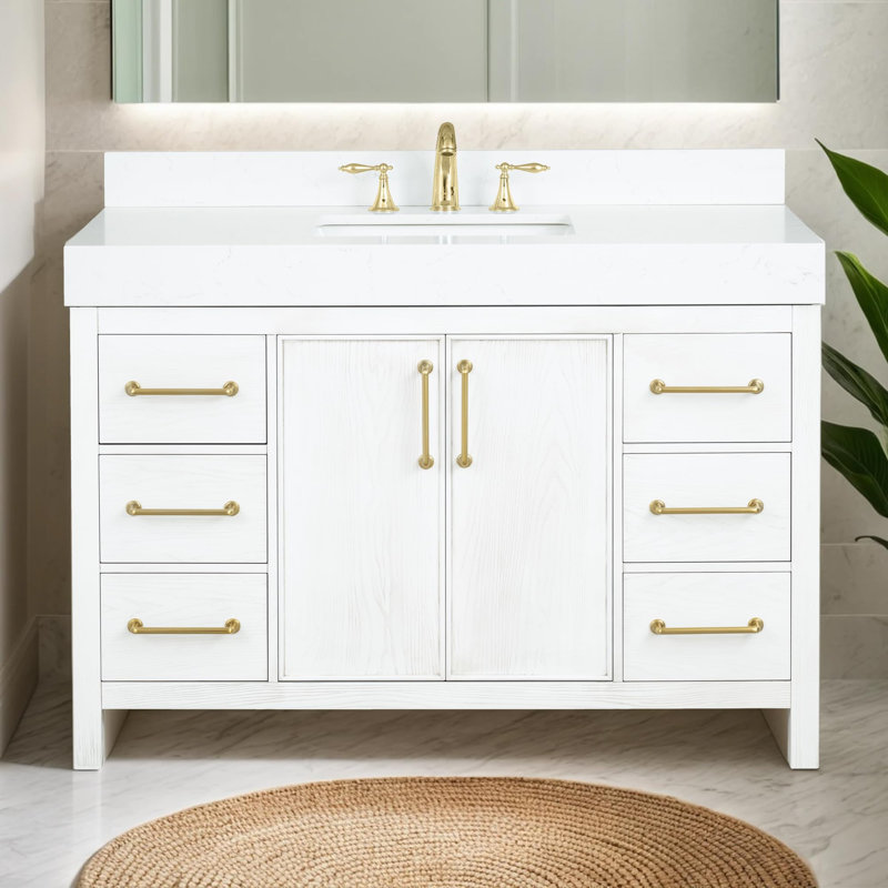 Lavanti Valvet 48 Inch Bathroom Vanity with Sink – 100% Premium Solid Wood, Stylish Firwood White Vanity Bathroom with Storage Cabinet – Modern Bathroom Vanities with Single Vanity Sink & 4" Quartz Countertop