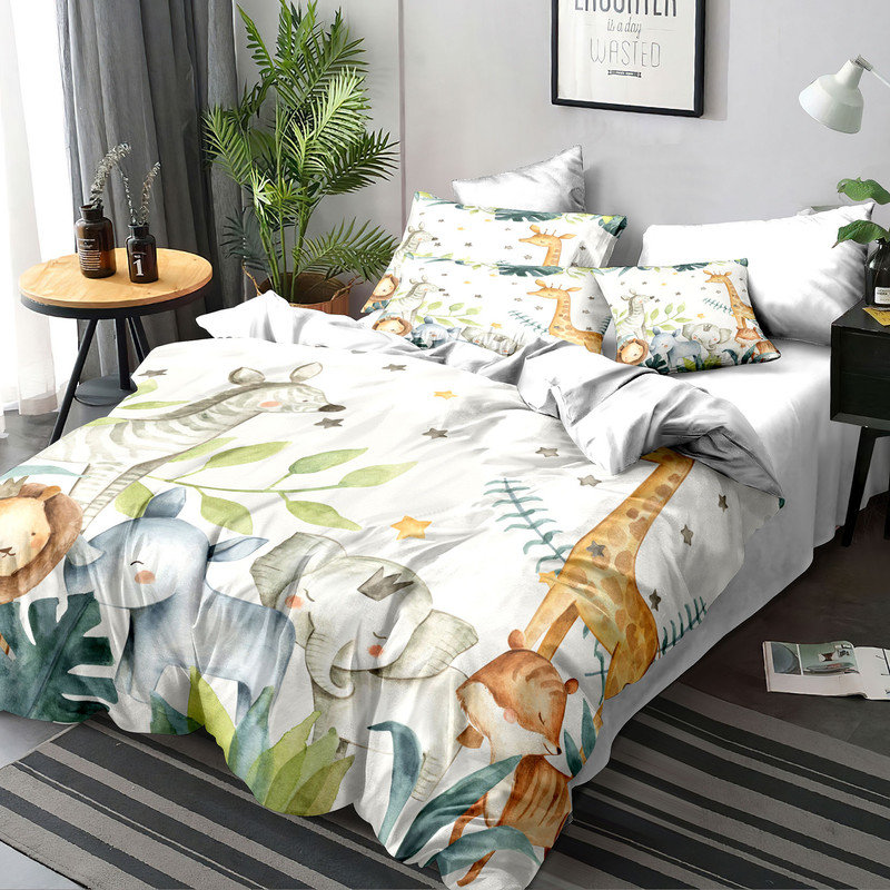 Ensemble de housse de couette DONEUS Kids, ensemble de literie en microfibre 3 pièces avec 2 taies d'oreiller, Motif 3-Zoo