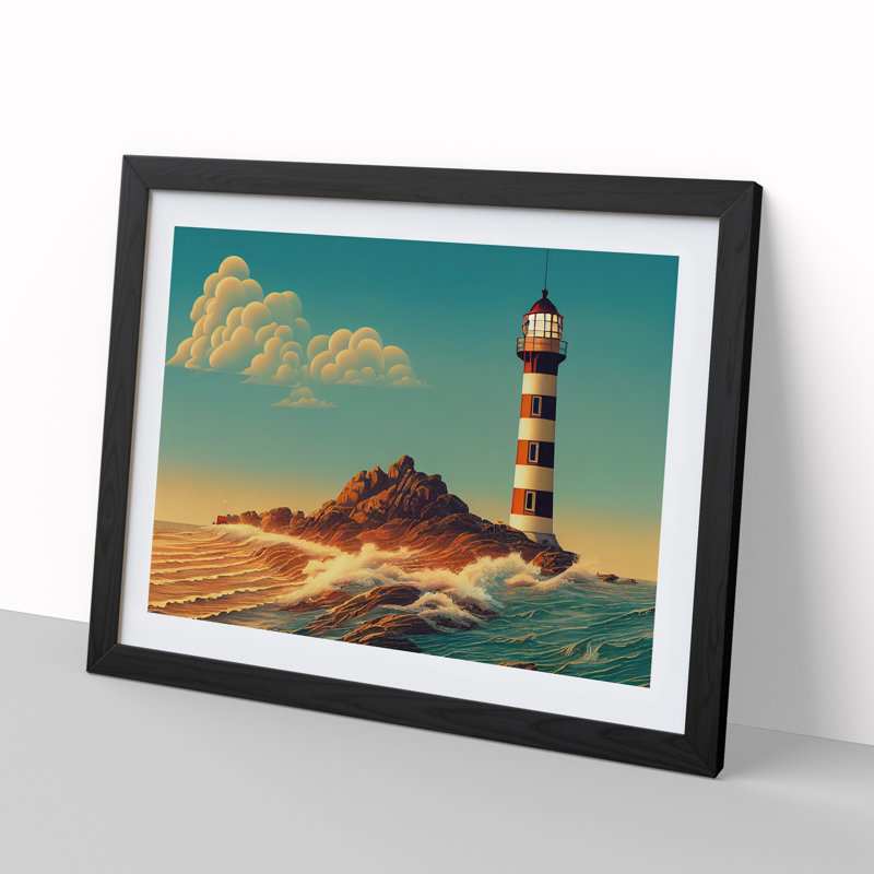 Lighthouse Seascape Vol.4 - Single Picture Frame Print, Black, 46cm H x 64cm W