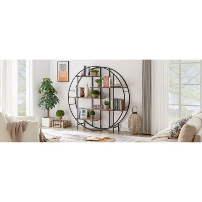 Support à plantes rond en métal à 5 niveaux pour bibliothèque, salon intérieur, terrasse, jardin, balcon, présentoir. Brun rustique, l 67 po x P 11,8 po x H 67 po