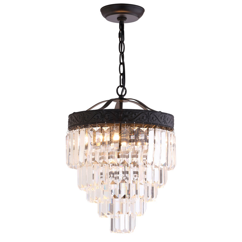 Kingsdown 2-Light Unique / Statement Tiered Chandelier, Bronze / Clear