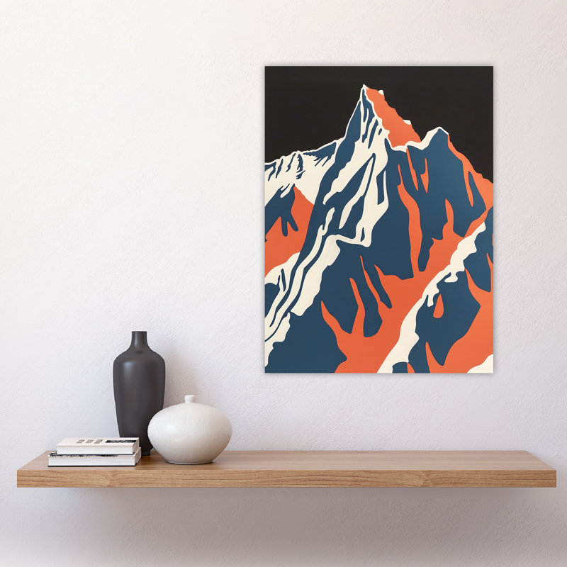 Andes Mountain Climbing Orange Colour Block Wall Art Print