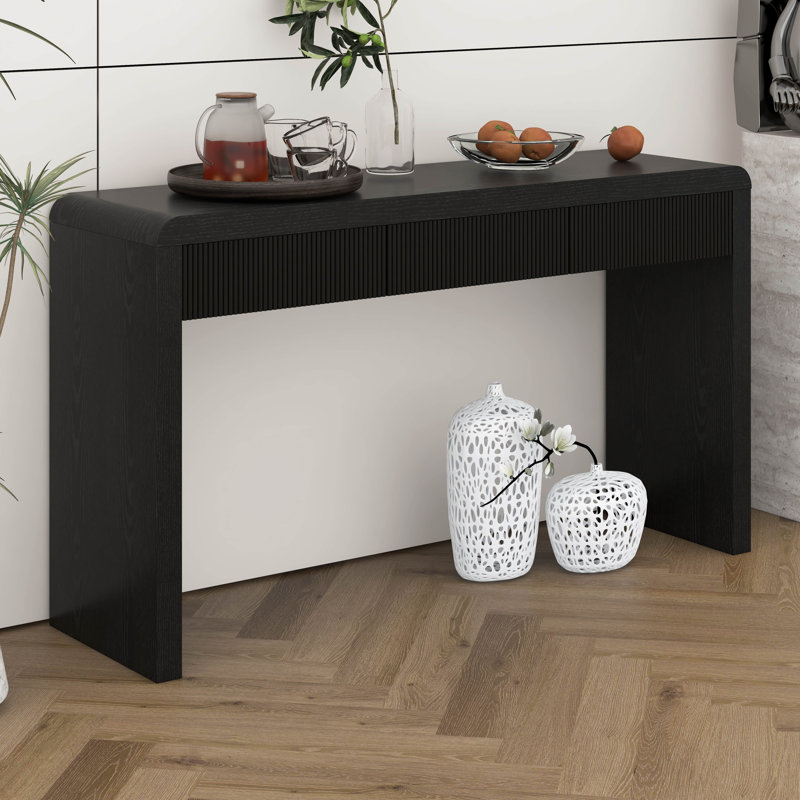 Rustic Console Table With Fluted Drawer Front, Entryway Table, Black