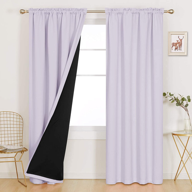Deconovo 100 Percent Blackout with Liner Rod Pocket Curtain Panel Pair, 52" W x 63" L, Lavender