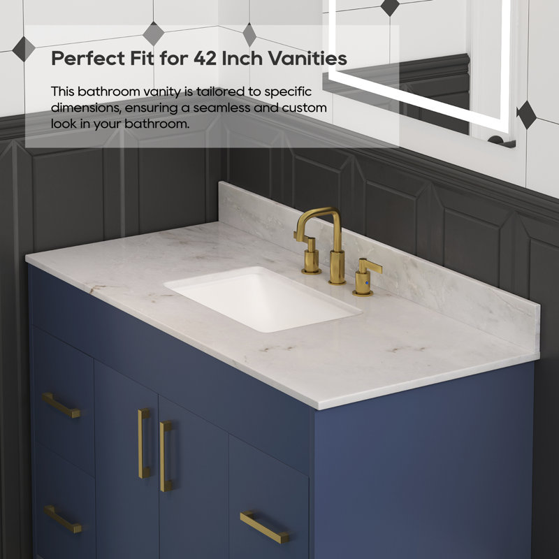 43'' White Marble Single Vanity Top with Ceramic Sink