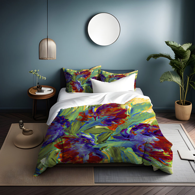 Polyester Floral Duvet Cover, King Duvet Cover + 2 King Shams