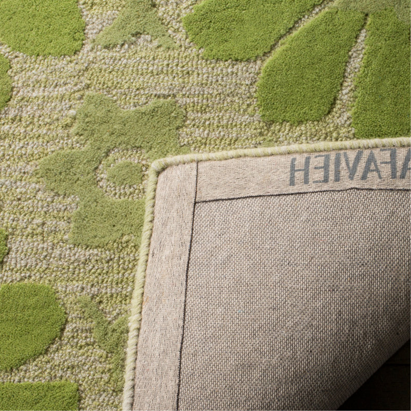 Tapis beige / vert en laine / coton crocheté à la main Claro, Rectangle 3 pi x 5 pi