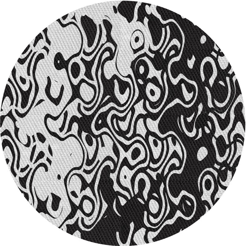 Tapis abstrait noir / gris, Rond 7 pi