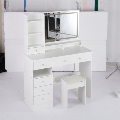 Vanity Table with Stool and Touch Control LED Mirror