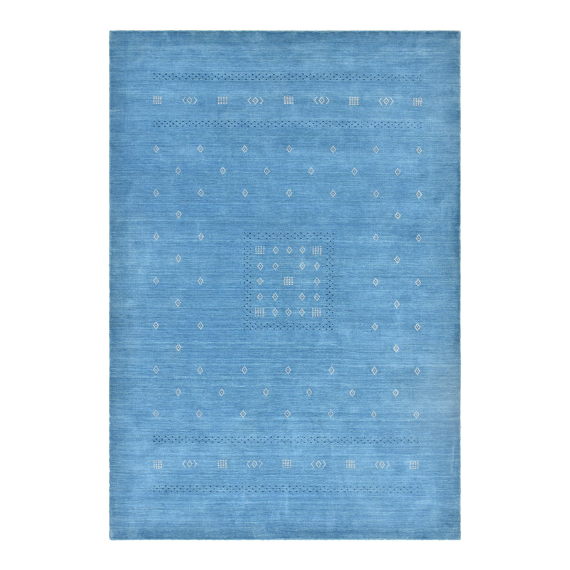 Simi Hand Knotted Cotton/Wool Southwestern Area Rug, Light Blue, Rectangle 4' x 6'