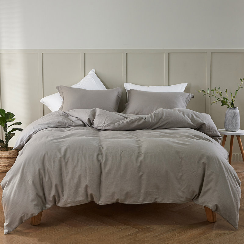 Linen Duvet Cover Set, King Duvet Cover + 2 King Pillowcases, Gray