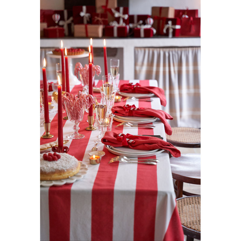 St. Tropez Handmade Striped Tablecloth, 86" L x 59" W, Red
