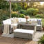 Ensemble de canapé de patio extérieur en rotin 5 pièces, ensemble de meubles de jardin en forme de L en osier avec 2 tables d'appoint extensibles-41664307