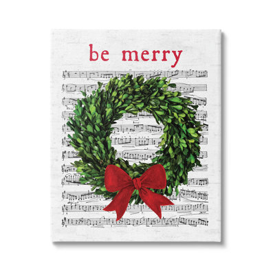 Be Be Merry Holiday, couronne de musique, art mural sur toile