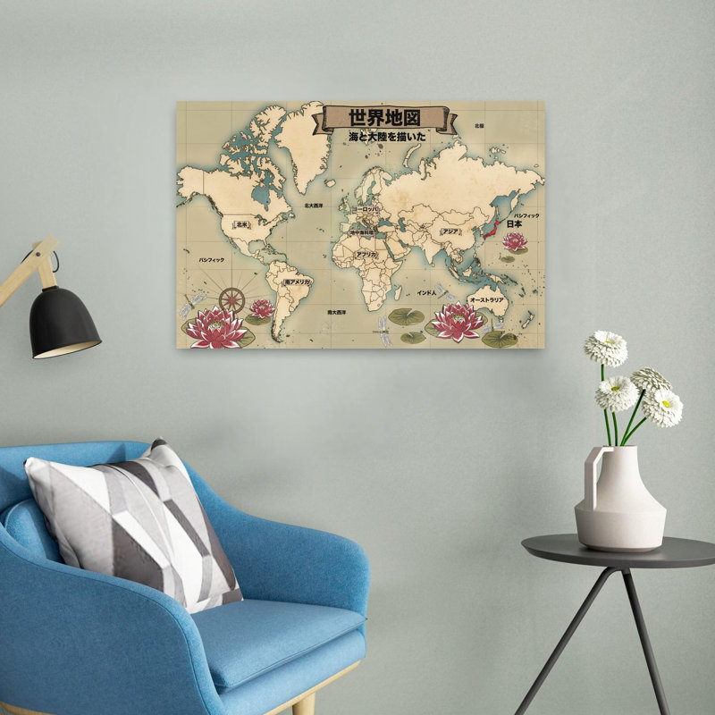 Art mural rétro, carte du monde rétro