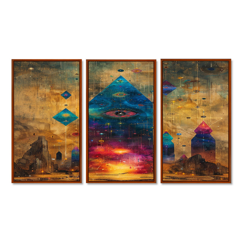 Ensemble de décorations murales Crystal Landscape, Cadre flottant brun, H 40 po x l 60 po x P 1 po
