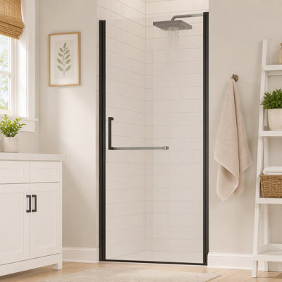 Porte de douche pivotante sans cadre, portes de verre pivotantes avec verre trempé transparent de 1/4 po (6 mm), film antidéflagrant, installation réversible