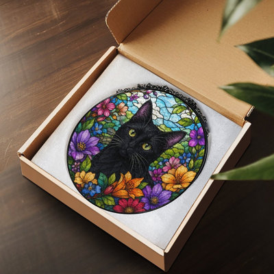 Attrape-soleil rond en vitrail (30 x 30 cm) avec chaîne en métal, idéal pour la décoration murale et extérieure. Une idée cadeau originale pour une pendaison de crémaillère ou la fête des mères. Convient autant à l'intérieur qu'à l'extérieur.